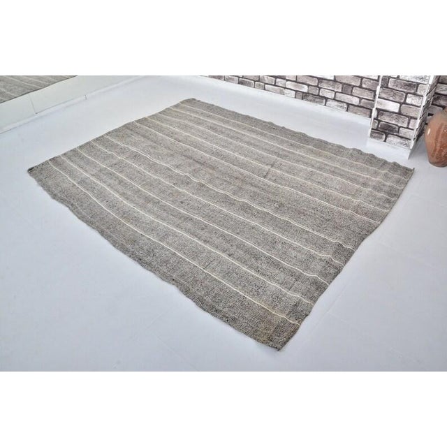 Textile Vintage Minimalist Turkish Striped Kilim Rug in Oatmeal & Ivory Pinstripes For Sale - Image 7 of 9
