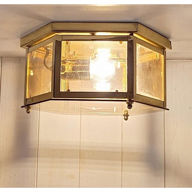 Metal Vintage Brass Ceiling Lamp with Tinted Glass Panes, 1990s For Sale - Image 7 of 7