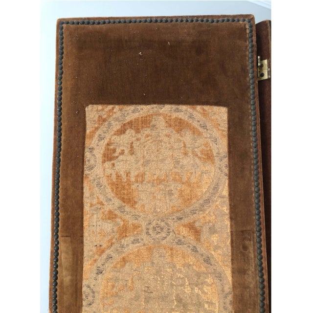 Antique Velvet, Tapestry and Nail Heads Three-Panel Folding Screen For Sale - Image 4 of 9