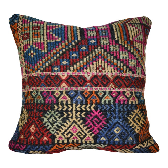 Shabby Chic Turkish Kilim Pillow Cover, Square Jajim Cushion Case 20'' X 20'' (50 X 50 Cm) For Sale