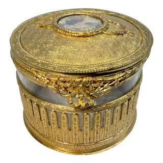 Antique Ornate Victorian Ormolu Bronze Crystal Jewelry Powder Vanity Box Casket For Sale