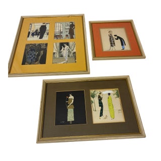 Original 1920’s Gazette Du Bon Ton Framed Pochior Fashion Illustrations by Boutet De Monvel, Brissaud, Duran, Marty, Puget, and Magnin - Set of 3 For Sale