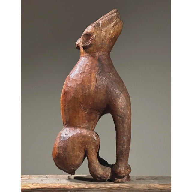 1930s Antique Hand Carved Folk Art Howling Dog Sculpture For Sale - Image 5 of 11