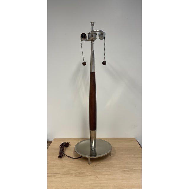 Chrome 1950s Mid-Century Walnut and Chrome Table Lamp For Sale - Image 8 of 8