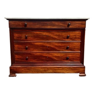 19th Century Louis Philippe Solid Flam Mahogany Carrara Marble Top Chest of Drawer / Commodes For Sale