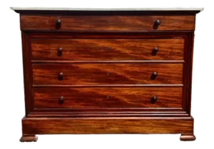 19th Century Louis Philippe Solid Flam Mahogany Carrara Marble Top Chest of Drawer / Commodes