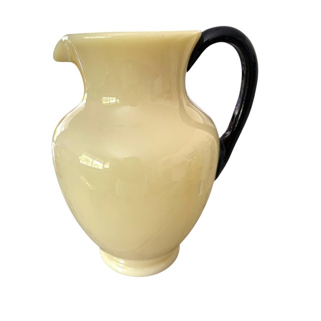 Steuben Rare Attributed to Carder Steuben Ivory & Mirror Black Iced Tea Set, c.1930s – Pitcher & 7 Tumblers For Sale - Image 4 of 13