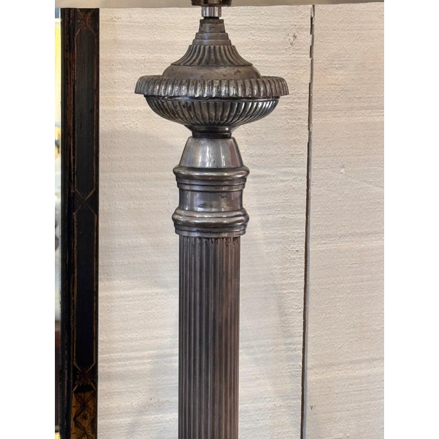 Traditional Pair of Silver Column Lamps For Sale - Image 3 of 12