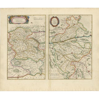 Antique Double Map of Perche, Blois, Orléans and Tours from Blaeu, 1642 For Sale