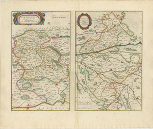 Antique Double Map of Perche, Blois, Orléans and Tours from Blaeu, 1642