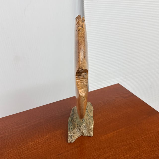 Reclaimed Live Edge Wood Sculpture + Stone Base For Sale - Image 4 of 12