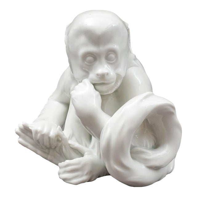 Antique Robert Ullmann Royal Vienna Augarten Wien Austria White Porcelain Sitting Monkey Figurine For Sale