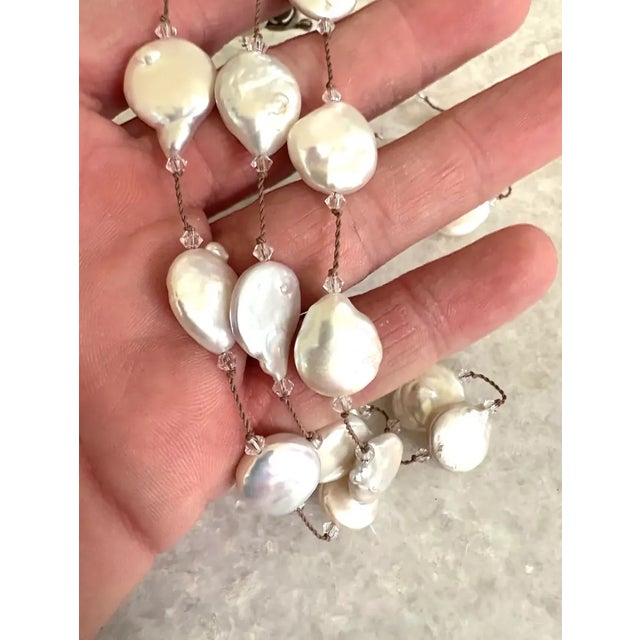 1990s Vintage Margo Morrison Beaded Necklace Made From Freshwater Pearls and Swarovski Crystal on Sterling Silver Chain For Sale - Image 5 of 7