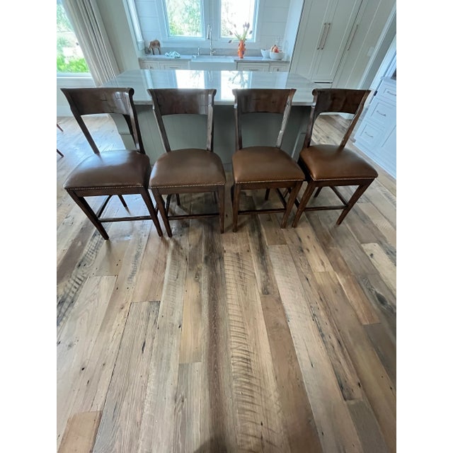 Set of 4 Guy Chaddock Leather Bar Stools Chairish