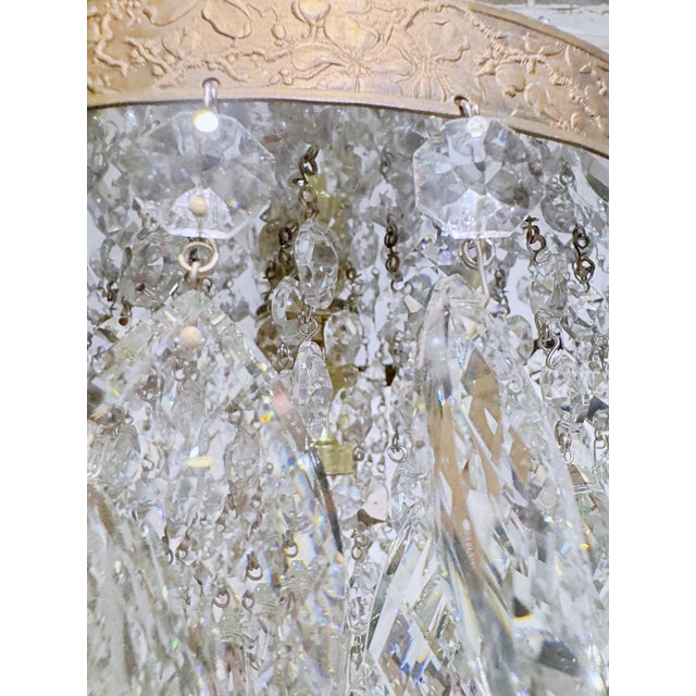 Metal Vintage Italian Basket Chandelier With Ornate Floral Brass Band For Sale - Image 7 of 8
