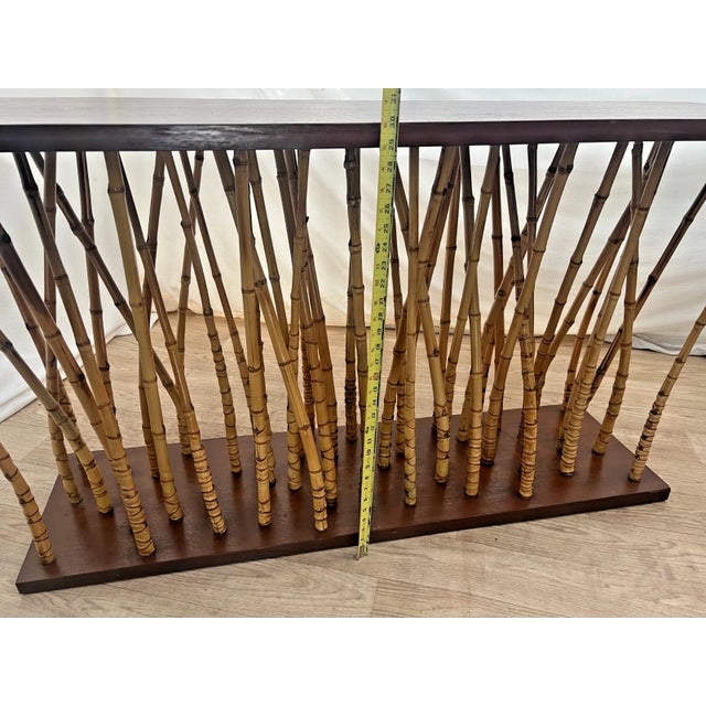 Mid-Century Console Sofa Table Hollywood Regency Bamboo & Wood Forest-Base For Sale - Image 12 of 15