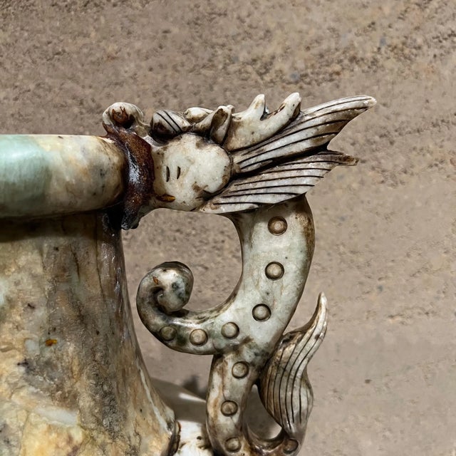 1950s Chinese Double Dragon Hand Carved Vase Alabaster Stone For Sale - Image 4 of 12