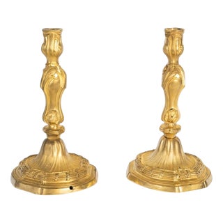 19th Century Louis XVI Gilded Bronze Candlesticks, Set of 2 For Sale