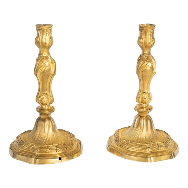 19th Century Louis XVI Gilded Bronze Candlesticks, Set of 2 For Sale