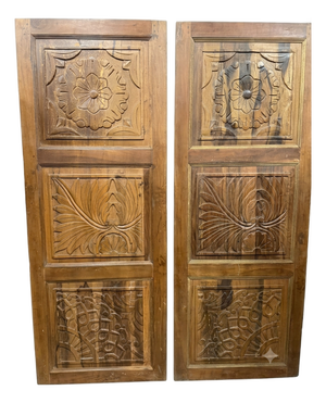 Rustic Modern Floral Carved Wooden Entry Door Panels 80x30