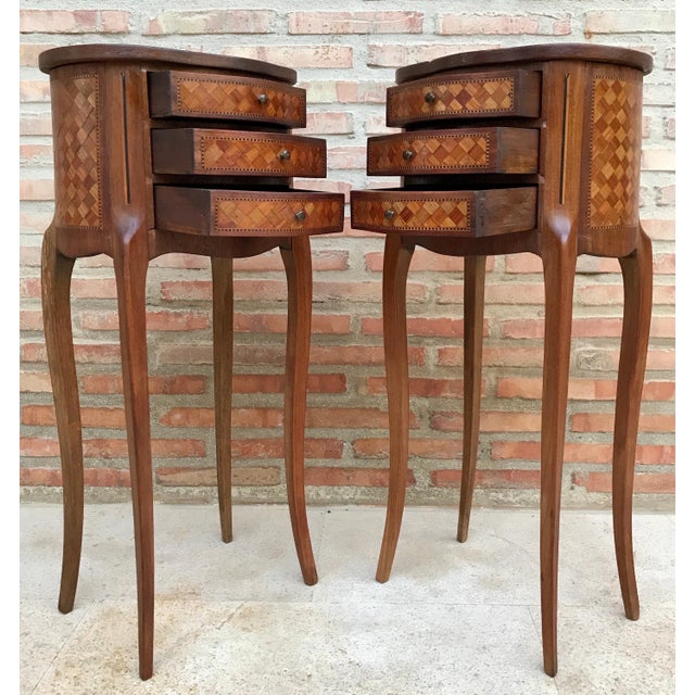 Pair of French Louis XV Style Nightstands with Three Drawers, 1940s For Sale - Image 11 of 15