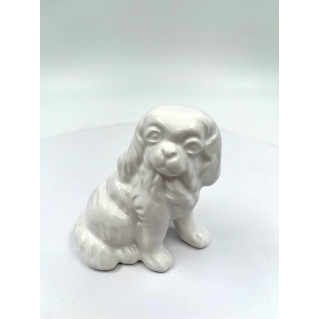 Chinoiserie Vintage Mini Staffie Petite Blanc De Chine Ceramic Staffordshire Style Dog Figurine For Sale - Image 3 of 9