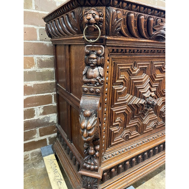 Wood Antique Renaissance Revival Carved Oak Sideboard For Sale - Image 7 of 11