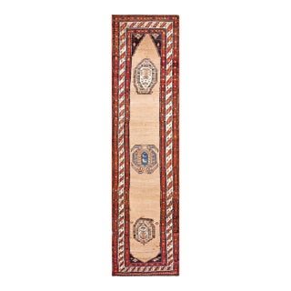 1920s Tan Camel Medallion Antique Persian Serab Rug 3' X 12'3" Handknotted Wool Carpet For Sale