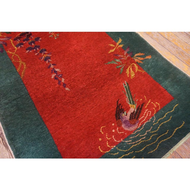 1920s Wonderful Red Color and Unique Floral Antique Chinese Art Deco Rug For Sale - Image 5 of 12