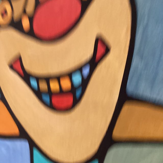 Wood Mid 20th Century Modern Colorful Cubist-Style Framed Painting With Smiling Clown “ Smile “ by Wrasky For Sale - Image 7 of 12