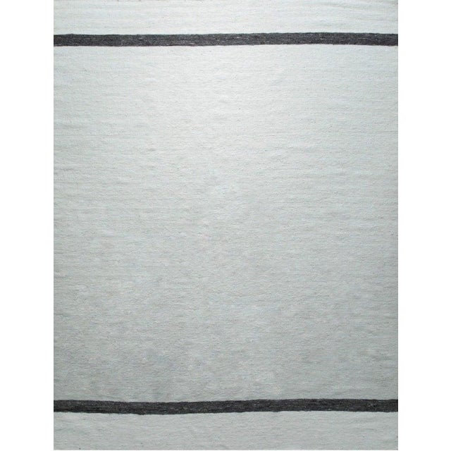 Light Gray 6x9 Ivory Handwoven Wool Understated Banded Geometric Modern Carpet Rug For Sale - Image 8 of 10