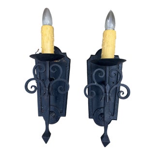Antique Spanish Wrought Iron Sconces - Pair For Sale