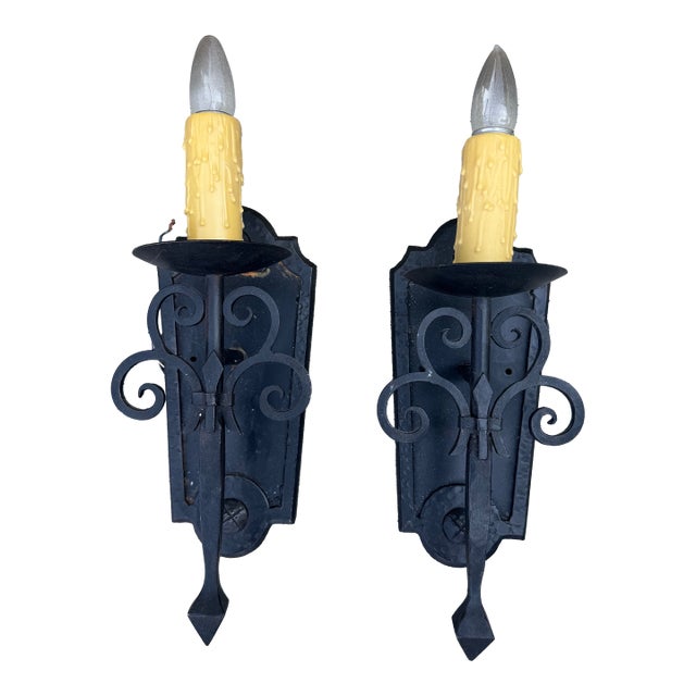 Antique Spanish Wrought Iron Sconces - Pair For Sale