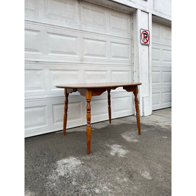 American Vintage Oval Dining Table | Mid Century Solid Wood Kitchen Table | Early American Colonial Revival Wooden Table, Vintage Small Kitchen Table For Sale - Image 3 of 10