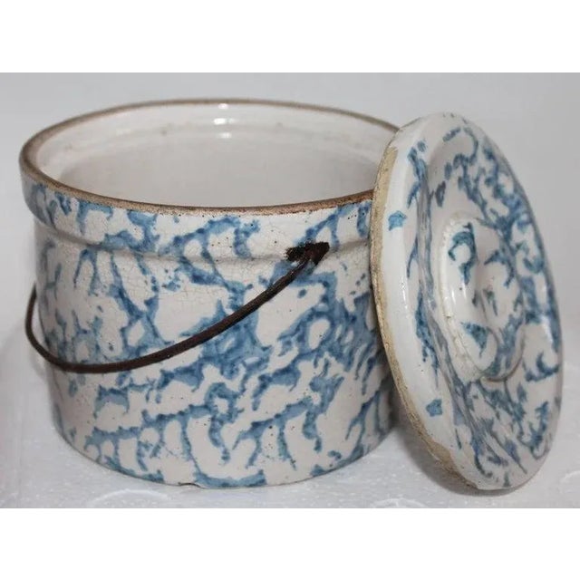This fine example of unusual sponge ware is in good condition with the original metal handle. The lid is also original to...