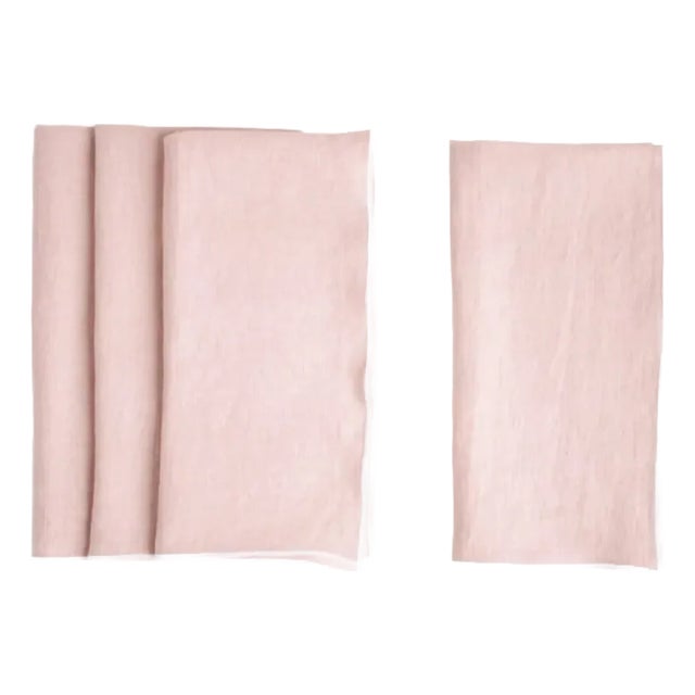 Stone Washed Linen Napkins - Rosewater with White Trim, Set of 4 For Sale