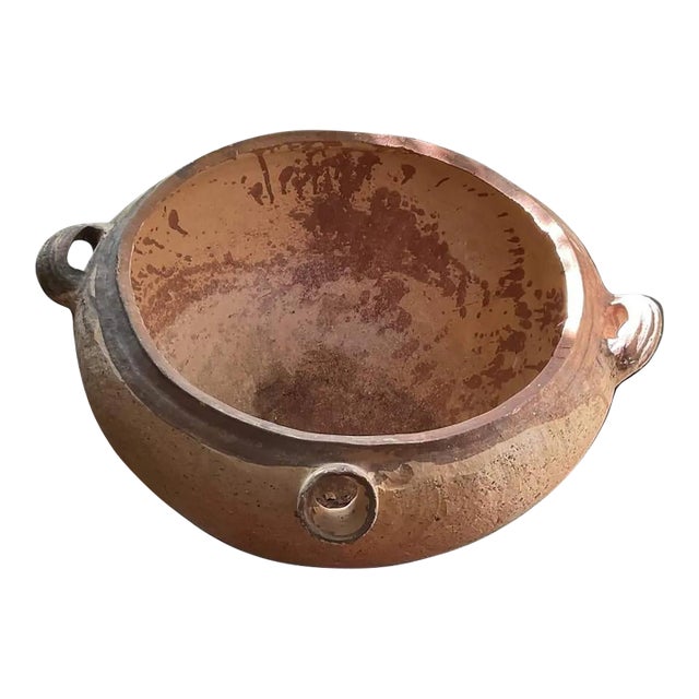 Large Antique Terracotta Vessel With Spout & Handles For Sale