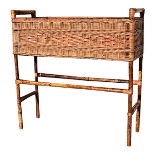 Tall Rectangular Tiger Bamboo and Wicker Standing Box Planter For Sale