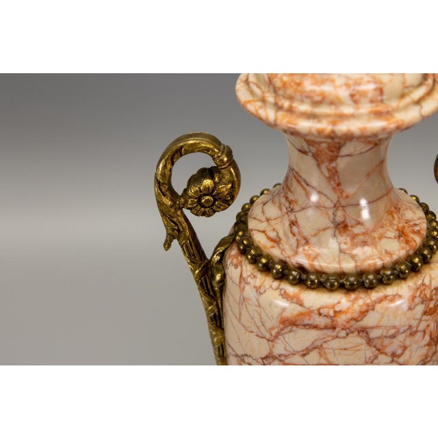 Neo-Classical French Pink Marble Urns with Bronze Mounts, 1920s, Set of 2 For Sale - Image 4 of 18