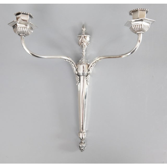Vintage Neoclassical Style English Silver Plate Candle Wall Sconces - A Pair For Sale - Image 4 of 12
