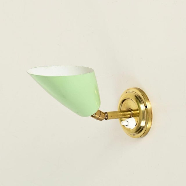 Italian Wall Lights in Brass and Green Metal by G. Ostuni, 1950s, Set of 2 For Sale - Image 9 of 17