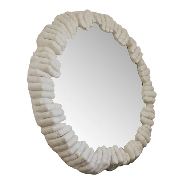Vintage 1976 Surrealist Mid-Century Modern Richard Etts "Hands" Round Plaster Mirror,, Unmarked For Sale