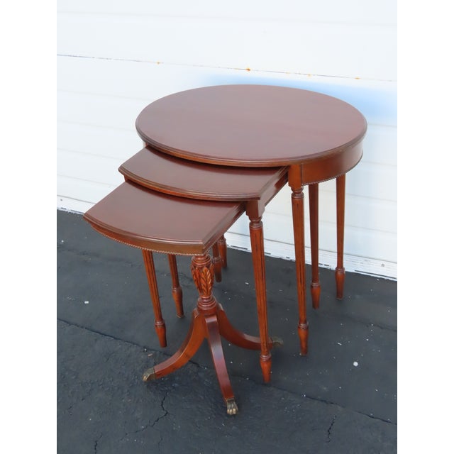 Early 1900s Duncan Phyfe Mahogany Nesting Side End Tables Set of Three 6403 For Sale - Image 15 of 18