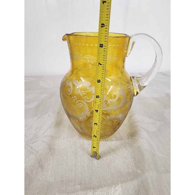 Amber Early 20th Century Bohemian Etched Amber Glass Pitcher With Hunt Scene For Sale - Image 8 of 8