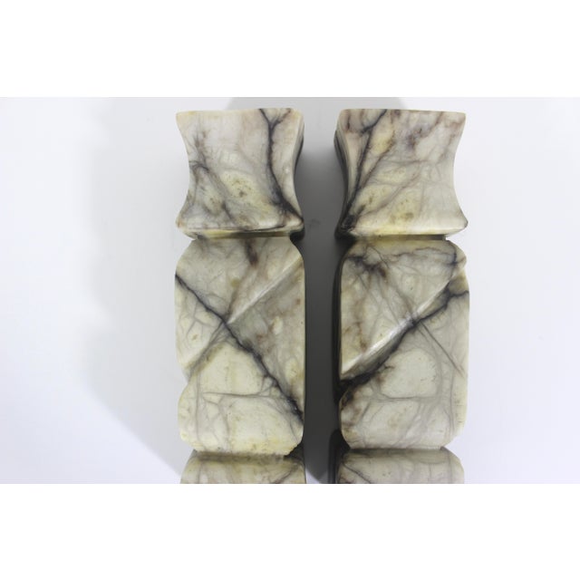 Antique Carved Italian Alabaster Candleholders a Pair For Sale - Image 13 of 17