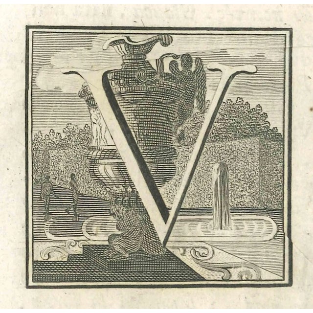 Luigi Vanvitelli, Letter of the Alphabet V, Etching, 18th Century For Sale