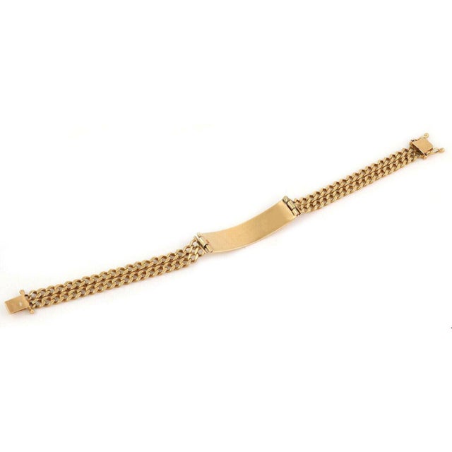 ID Bar Double Chain Link 14k Yellow Gold Bracelet For Sale - Image 4 of 6