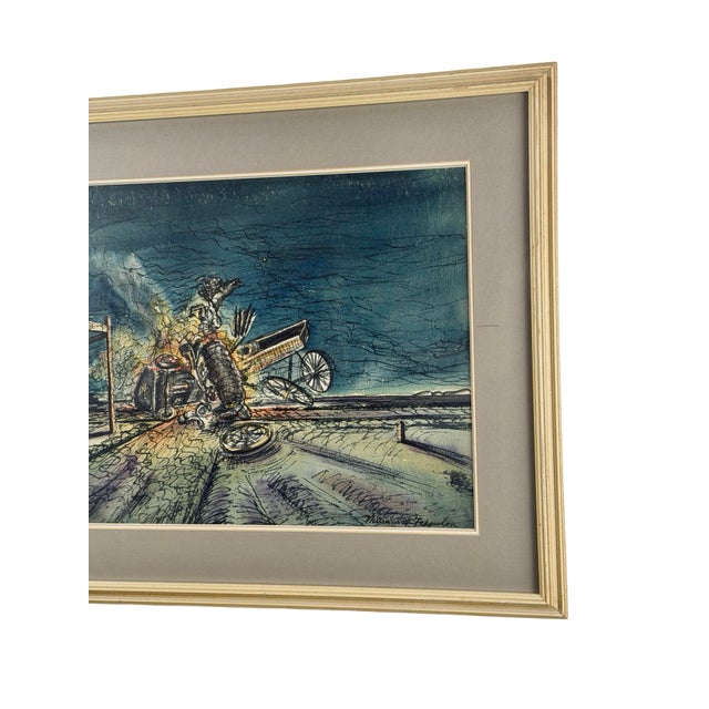 William H. Ferguson Signed Surrealist Carriage Crash Mixed Media Artwork For Sale - Image 4 of 12