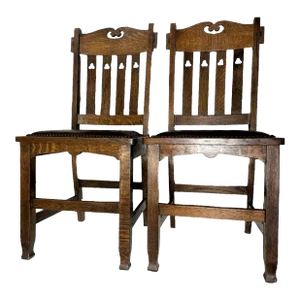 Wyburd and Liberty Attributed Antique Edwardian English Oak Chairs - a Pair
