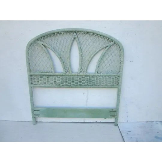 1990s Wicker Twin Headboard Green Color Paint Coastal Style For Sale - Image 12 of 12